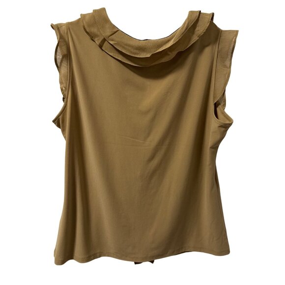 Tommy Hilfiger Tan Ruffle Sleeveless Blouse Sz XL Soft Elegant Chic Casual Top - Picture 9 of 12